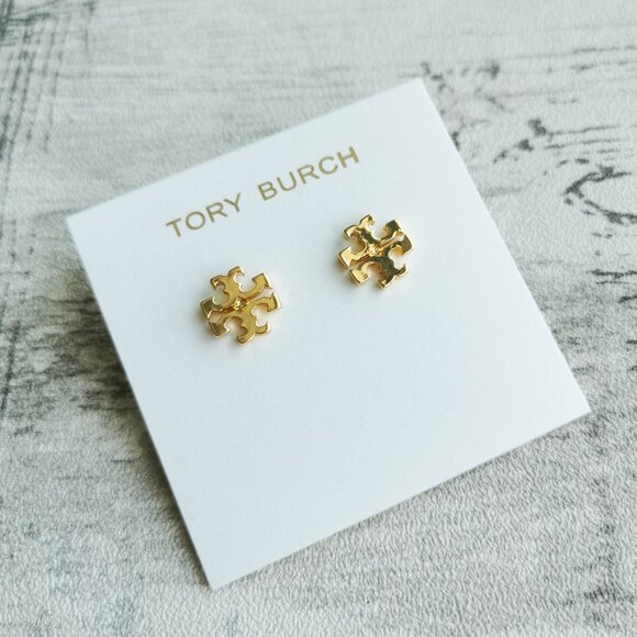 Tory Burch Gold T-Logo Stud Earrings Kira Collection Classic Style - Picture 2 of 4